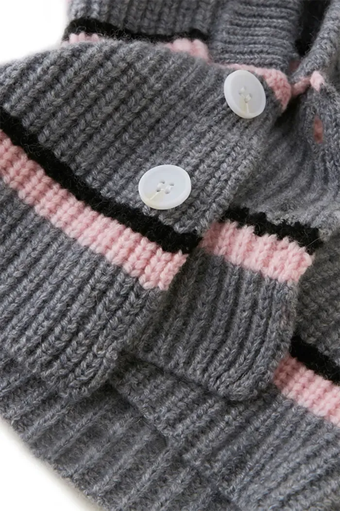 100 Cashmere Button-up Striped Rib Knit Balaclava