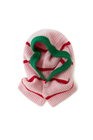 100 Cashmere Button-up Striped Rib Knit Balaclava