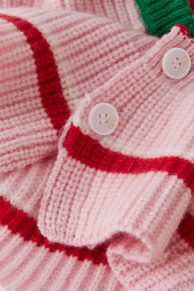 100 Cashmere Button-up Striped Rib Knit Balaclava