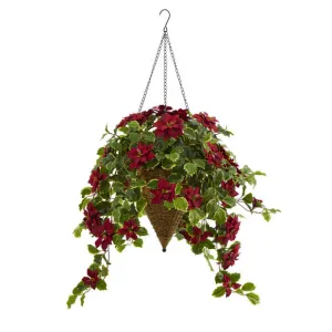 3.5퀁Íí€äó_í‰äóÁí€äó_퉌¢ Poinsettia and Variegated Holly Artificial Plant in Hanging Cone Basket (Real Touch)
