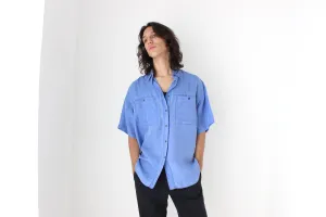 80s PURE SILK Acid Wash "Denim" Look Boxy Shirt