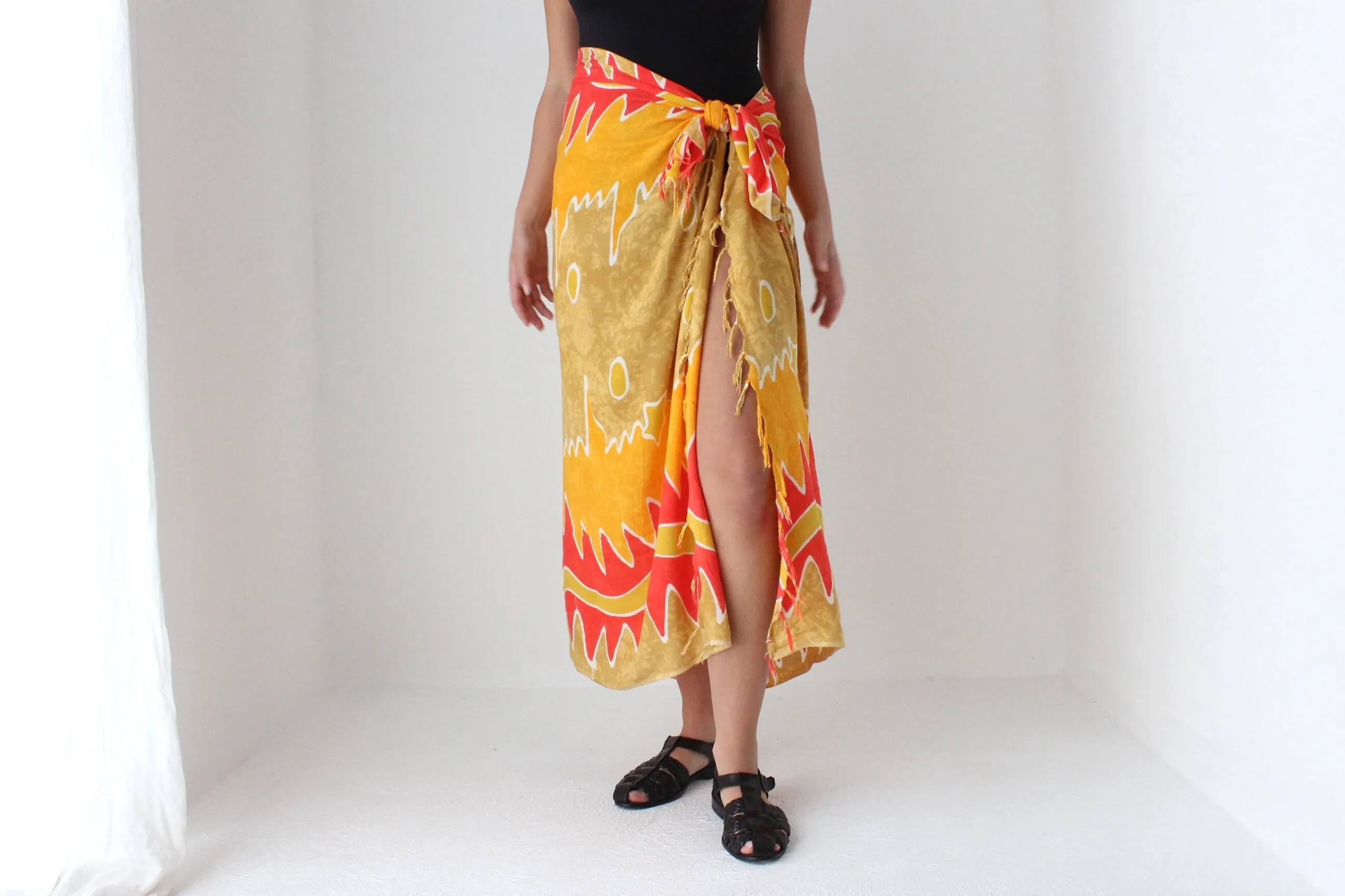 90s Batik Flame Art Rayon Sarong Skirt