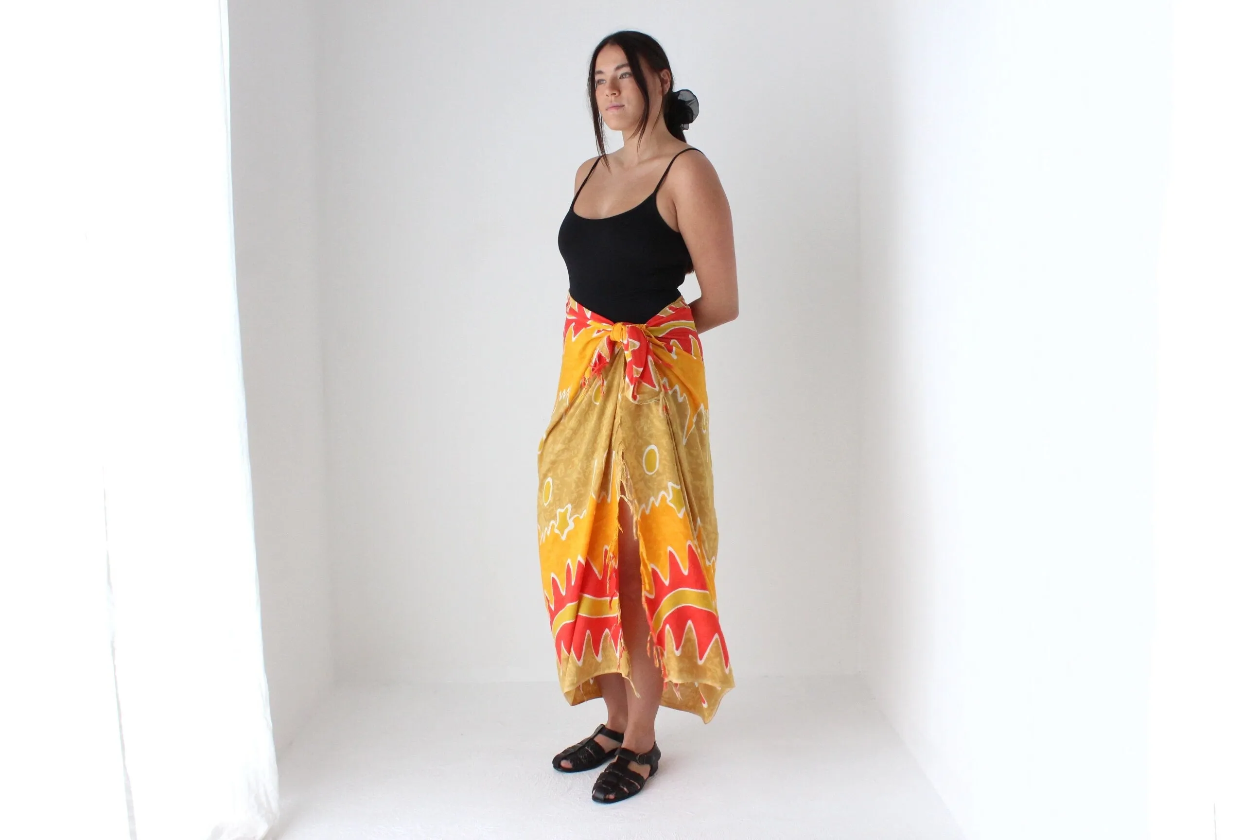 90s Batik Flame Art Rayon Sarong Skirt