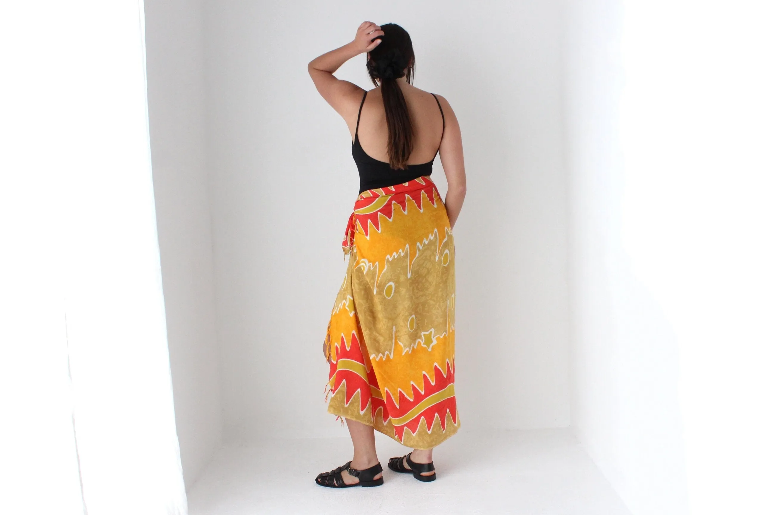 90s Batik Flame Art Rayon Sarong Skirt