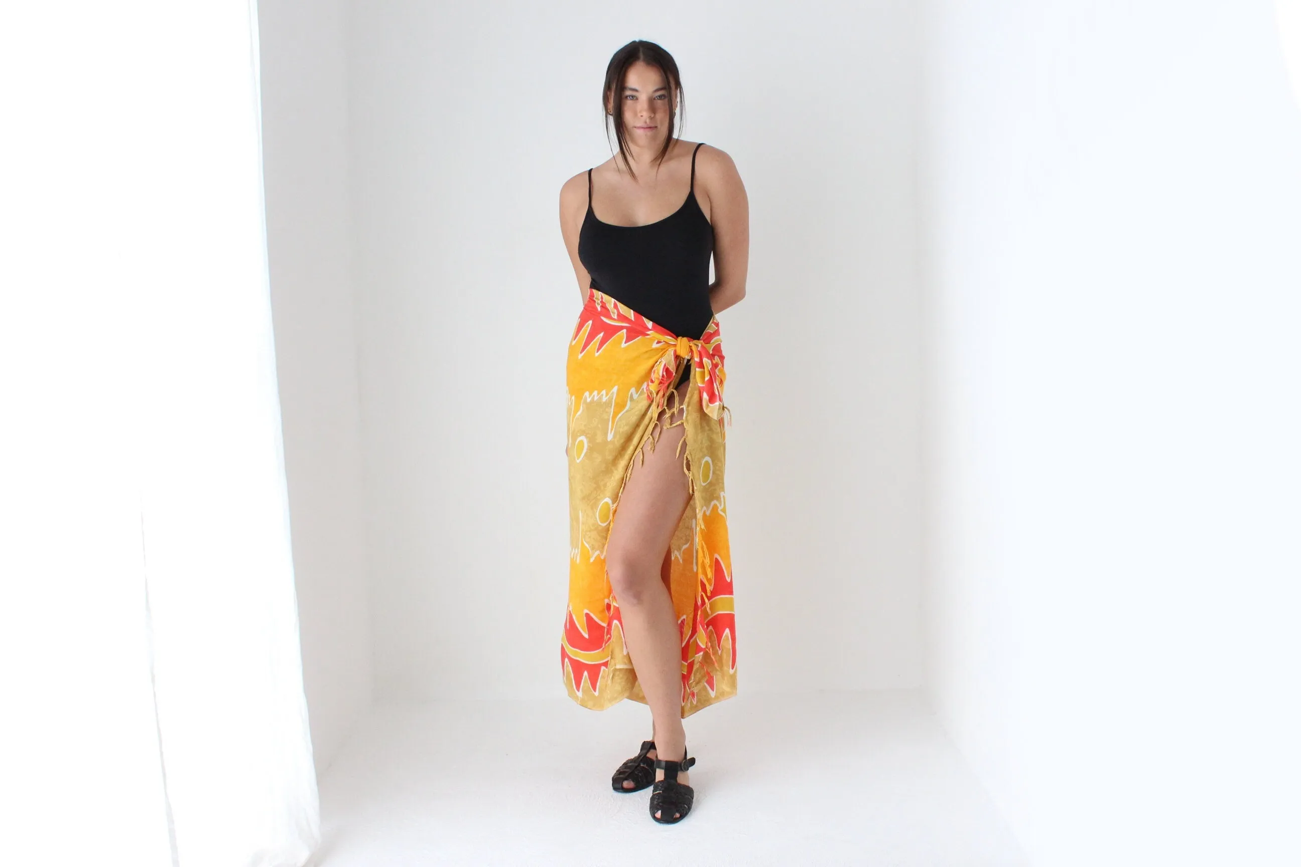 90s Batik Flame Art Rayon Sarong Skirt