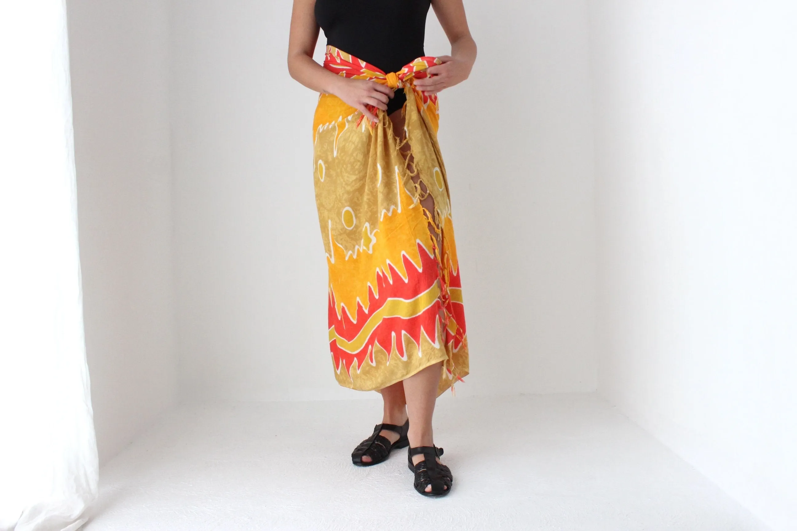 90s Batik Flame Art Rayon Sarong Skirt