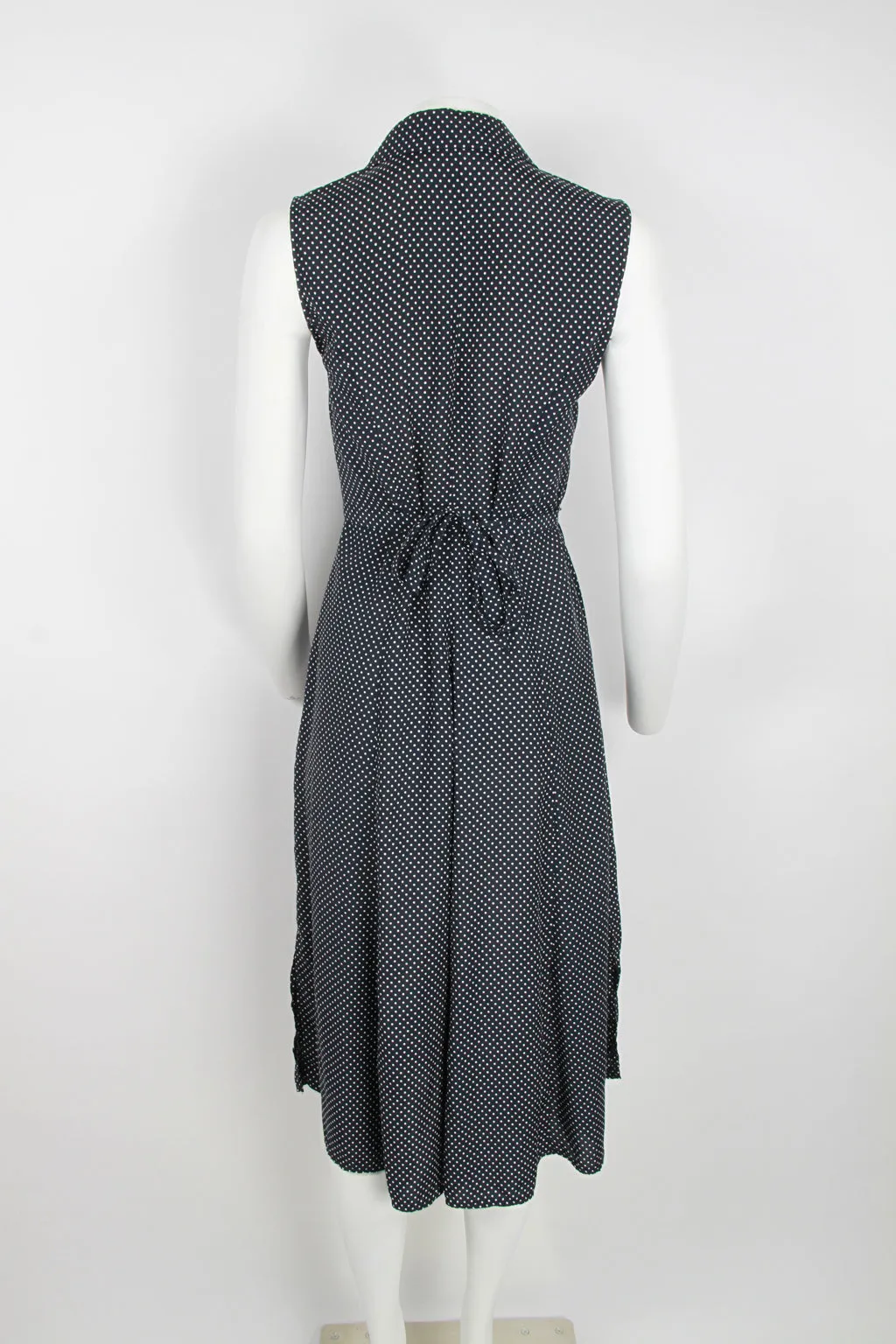 90s navy dot long sleeveless dress - S