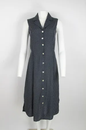 90s navy dot long sleeveless dress - S