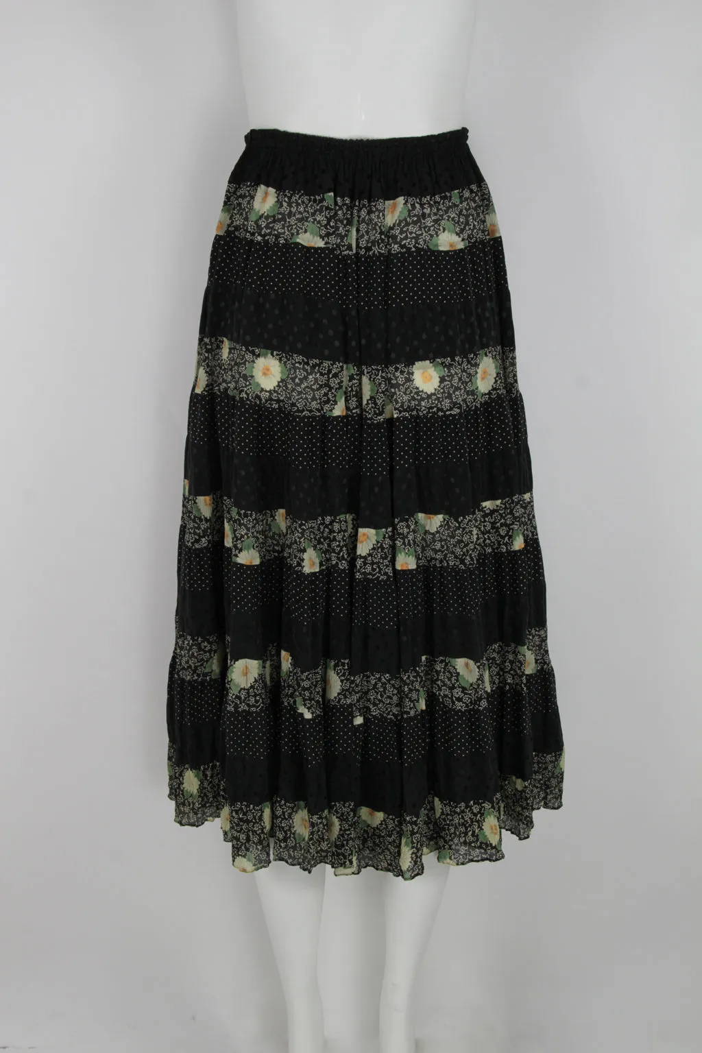 90s tiered floral and dotted skirt - S