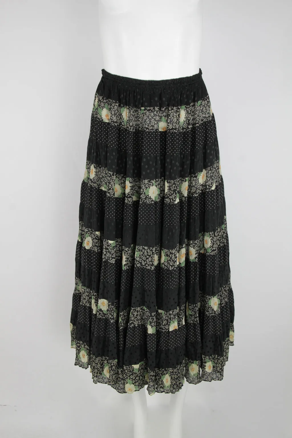 90s tiered floral and dotted skirt - S