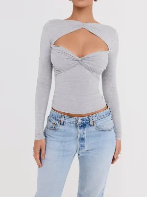 A&A Gray Twist Front Long Sleeve Top