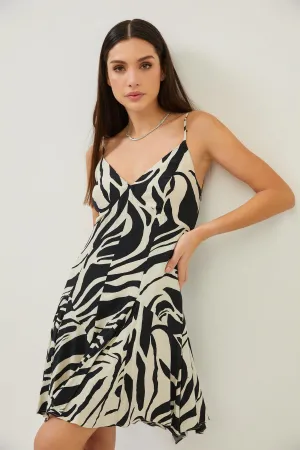 Abstract Print Black/Beige Strappy Mini Dress