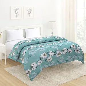 AC Comforter and Bedding Set for Double Bed, Hibiscus Floral Turquoise