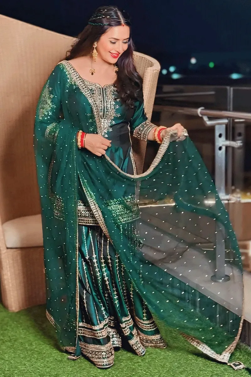 Actress Divyanka Tripathi Green Sharara Suit