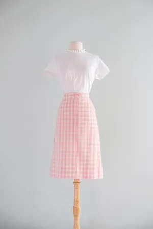 Adorable 1960's Pink Gingham Wool Skirt by Dalton / Sz M