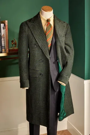 Aidase winter outfits men Houndstooth Men Long Coat Overcoat Double Breasted Green Warm Woolen Pockets Business Causal Daily Tailored