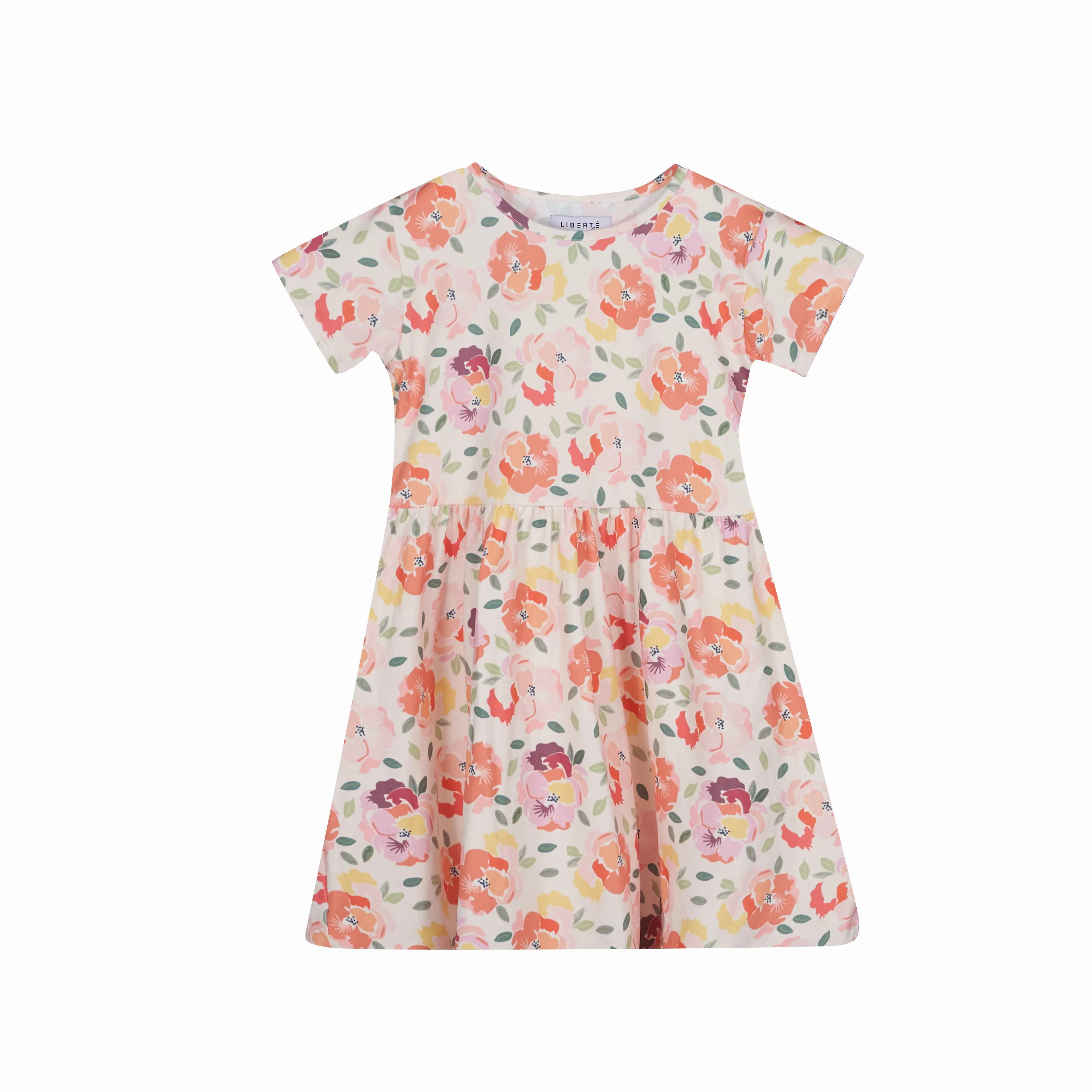 ALMA-SS-BABYDOLL-DRESS (KIDS) - CREAMY PEACH FLOWER