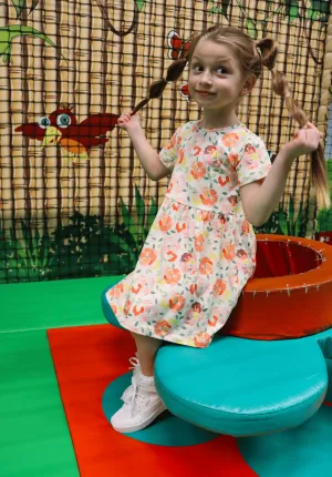 ALMA-SS-BABYDOLL-DRESS (KIDS) - CREAMY PEACH FLOWER