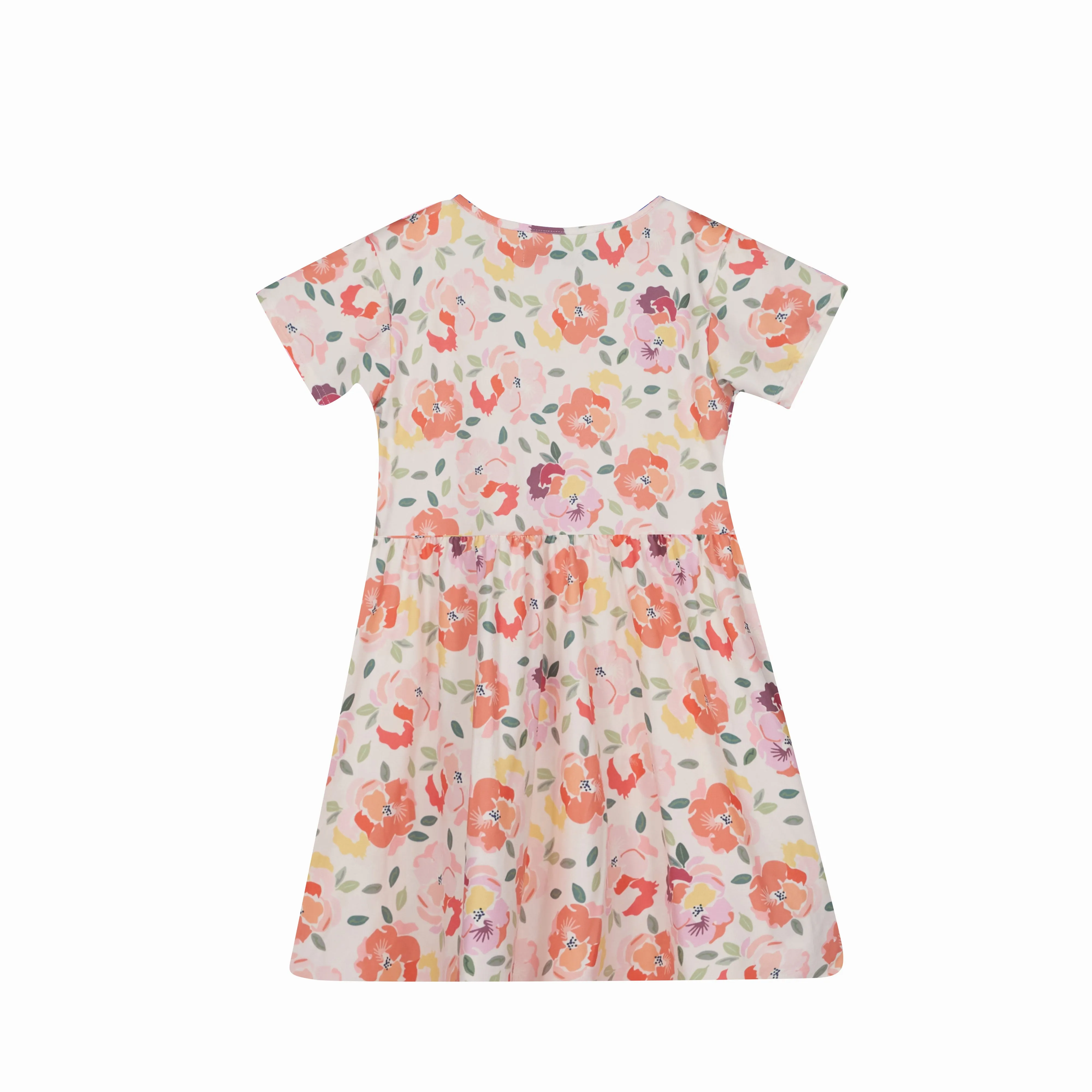 ALMA-SS-BABYDOLL-DRESS (KIDS) - CREAMY PEACH FLOWER