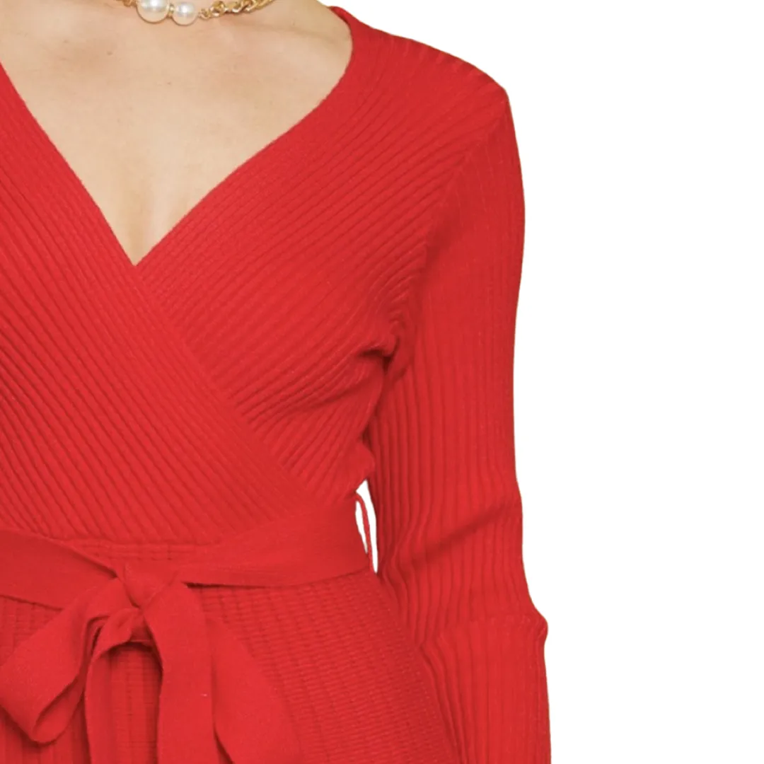 Apparel- Idem Ditto Ribbed Tie Waist Sweater Dress