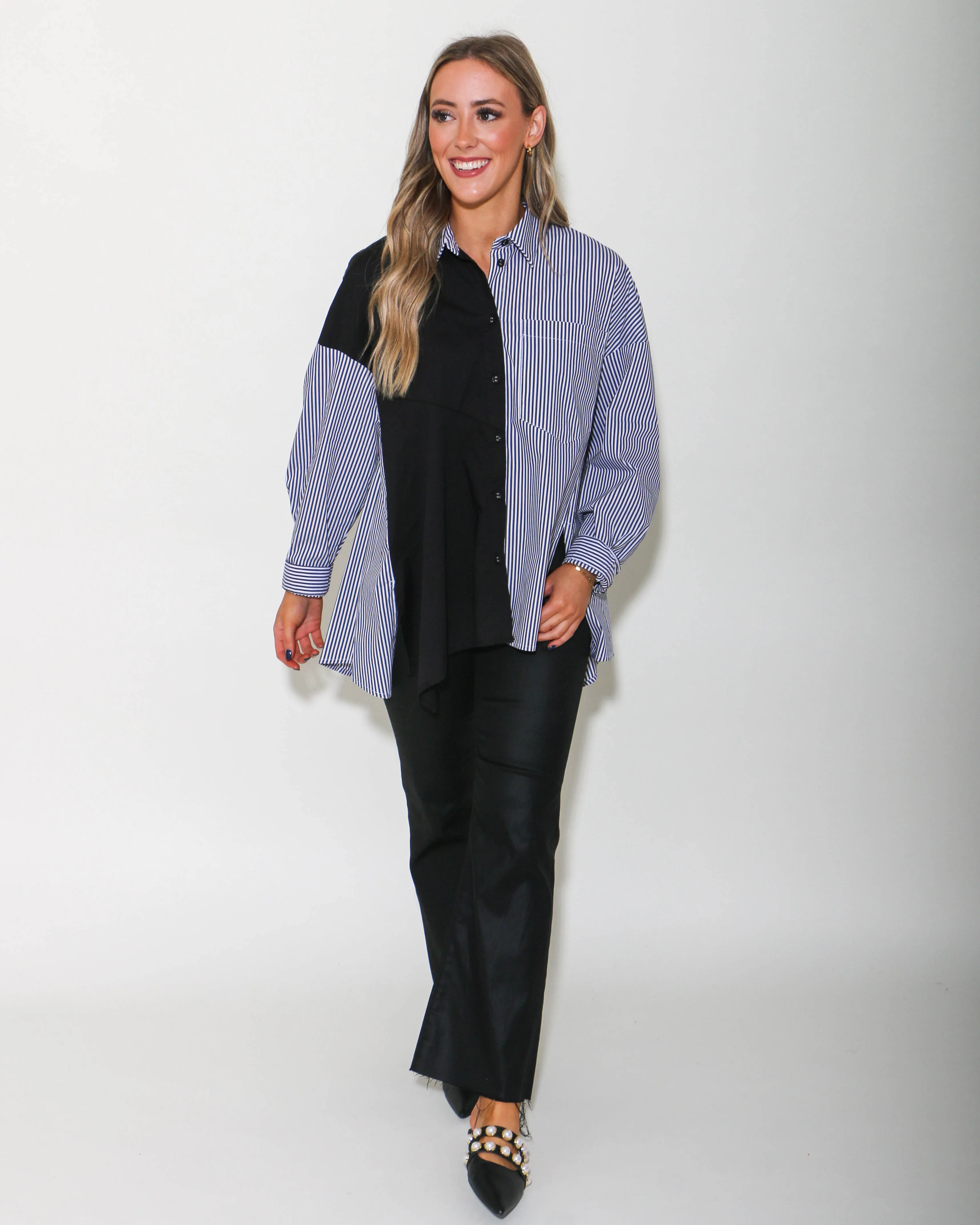 Asymmetrical Monochrome Button-Up Shirt