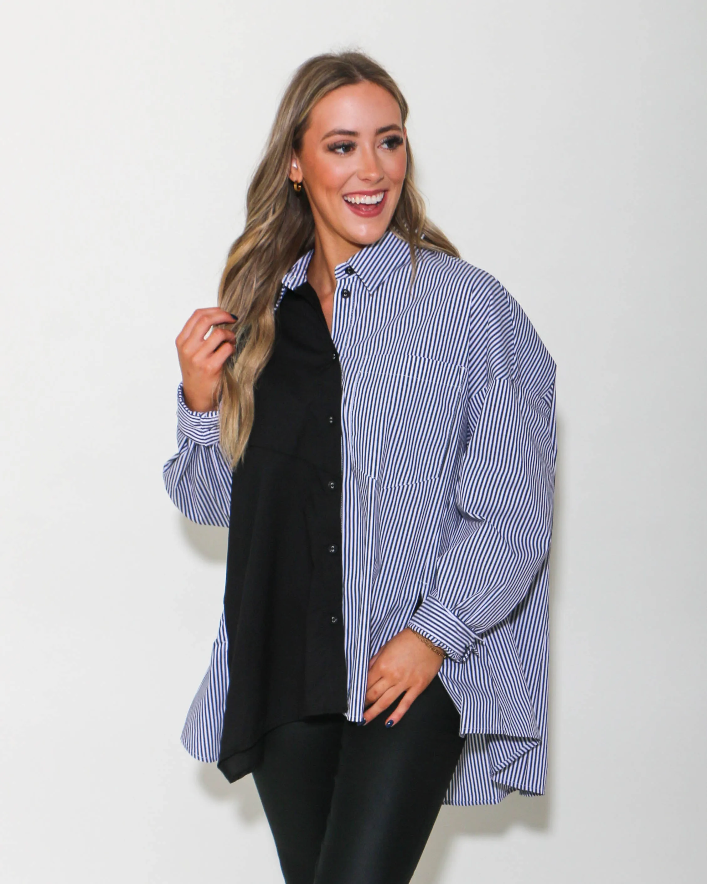 Asymmetrical Monochrome Button-Up Shirt