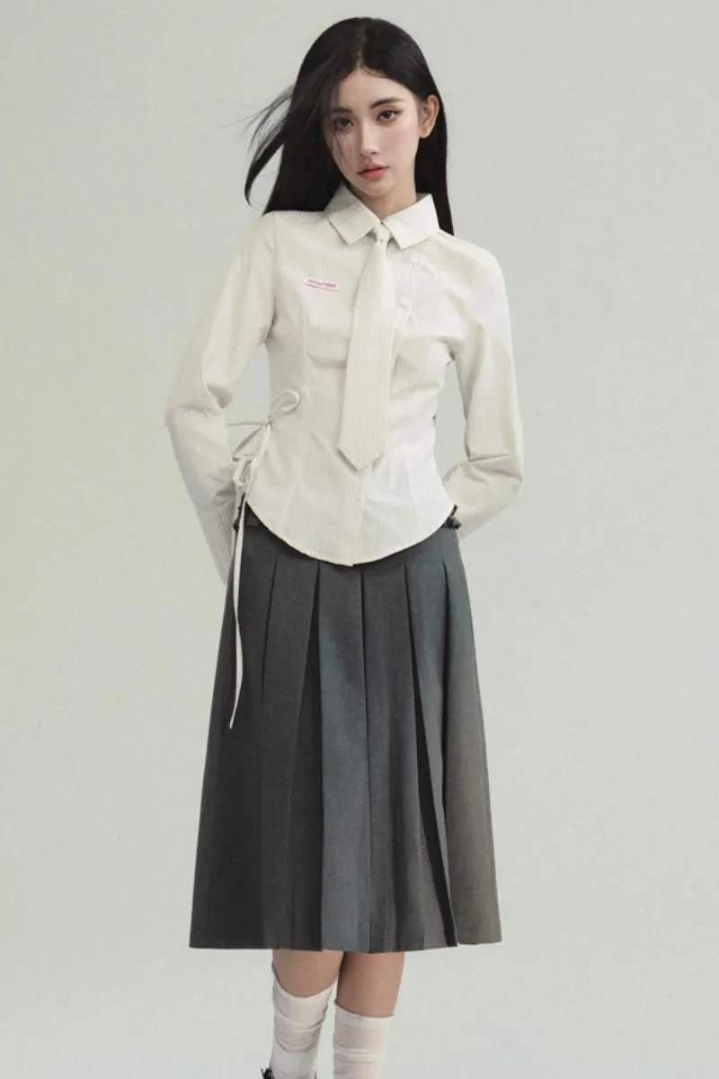 Avant-Garde Asymmetric White Button-Up Shirt with Side Tie Detail