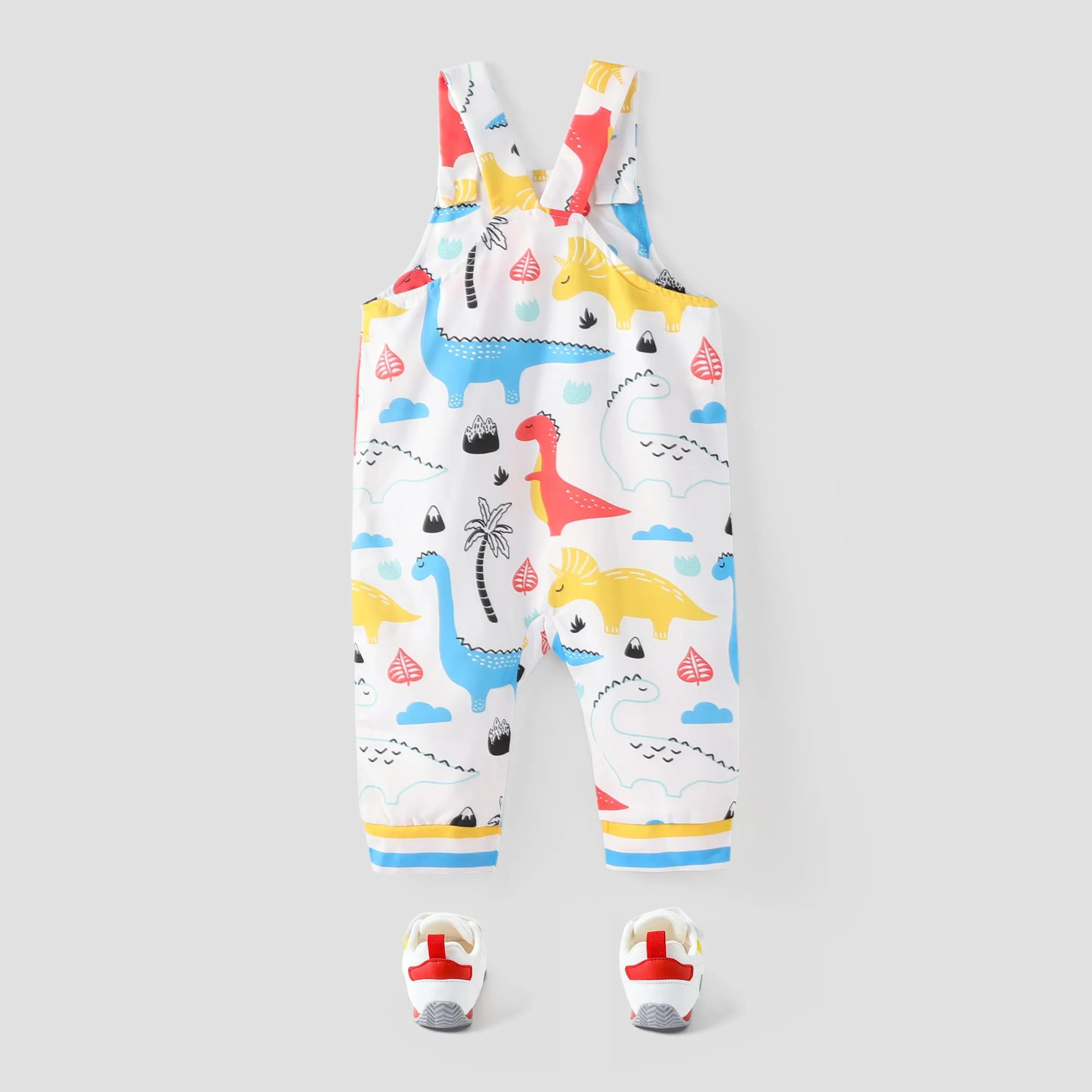 Baby Boy All Over Multicolor Dinosaur Print Sleeveless Jumpsuit Overalls
