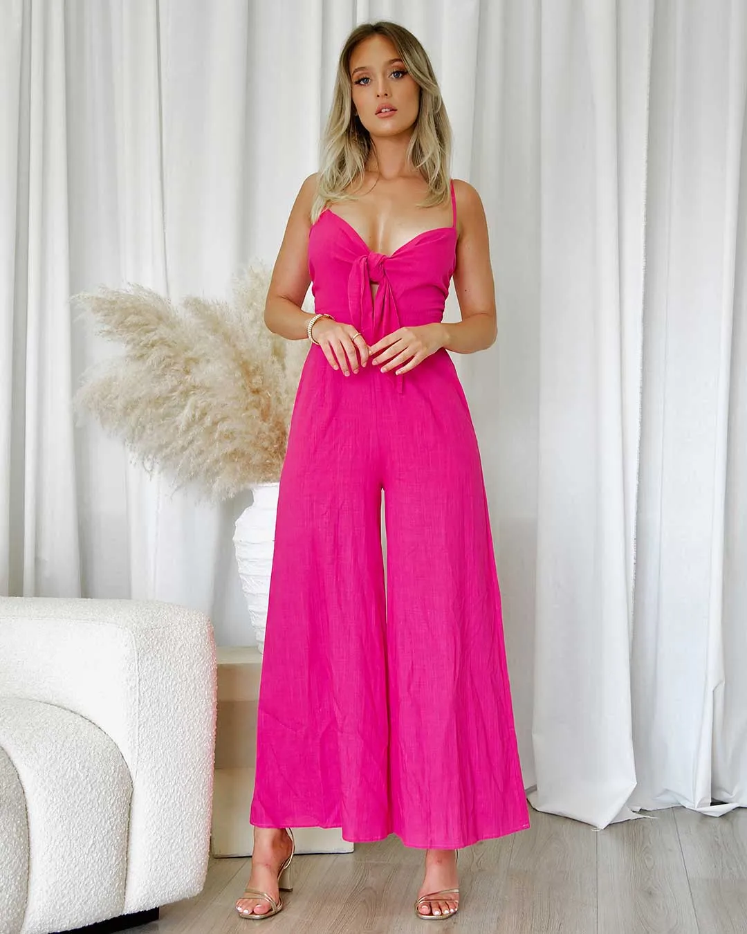 Belinda Linen Jumpsuit - Pink
