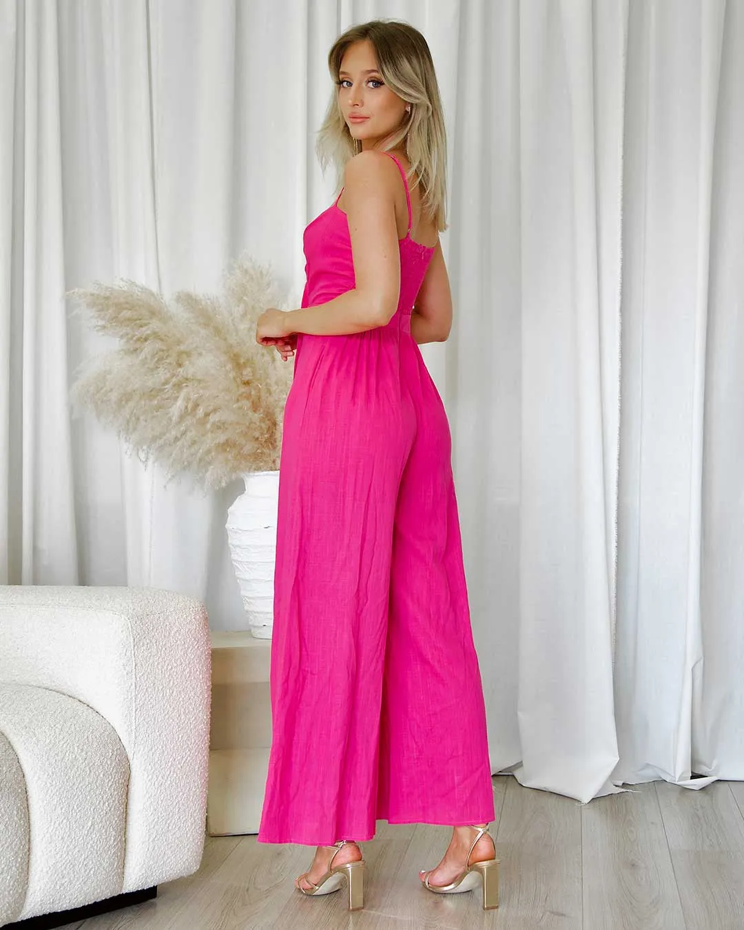 Belinda Linen Jumpsuit - Pink