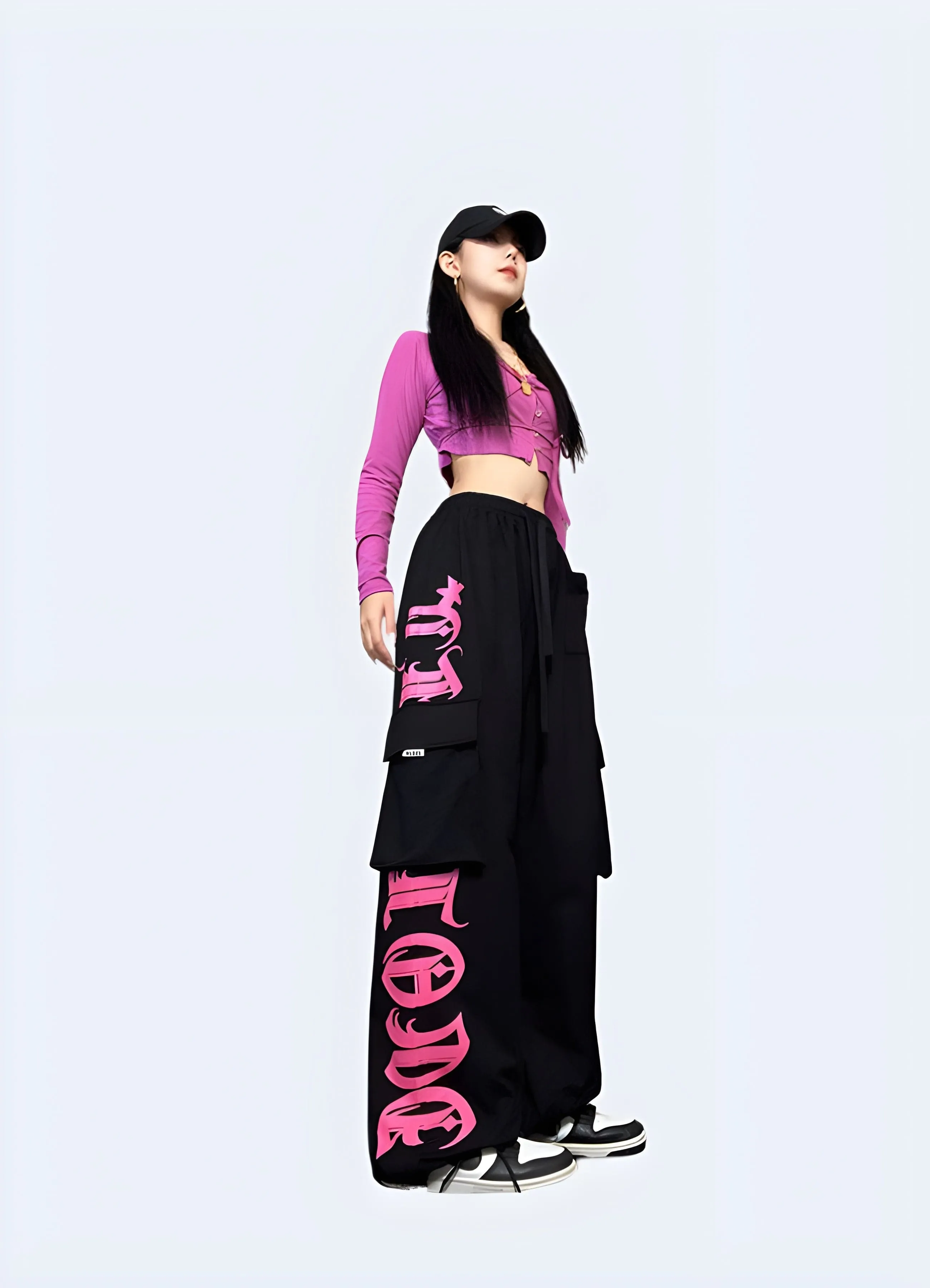 Black And Pink Cargo Pants