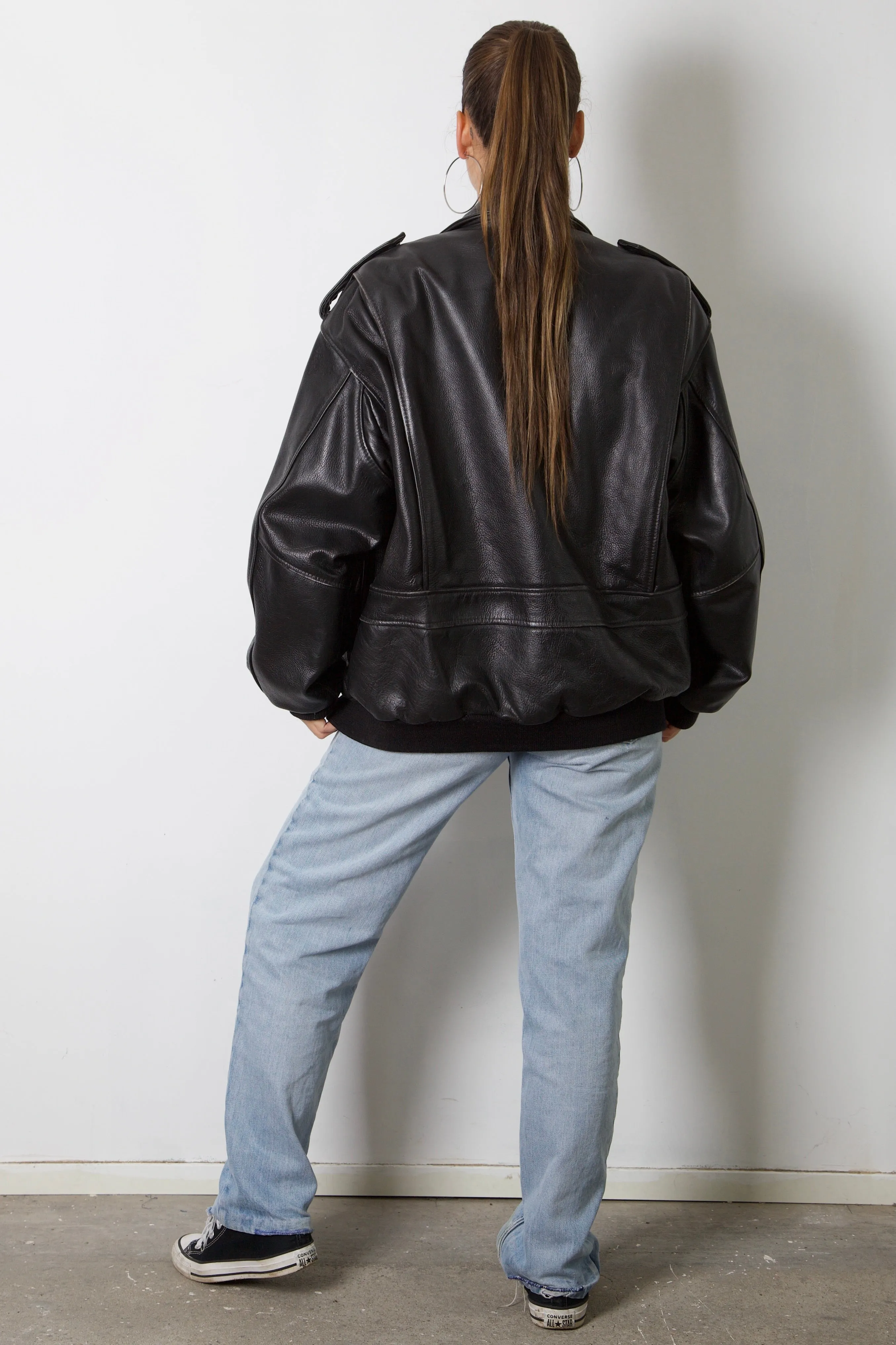 Black Leather Pilot Jacket XL