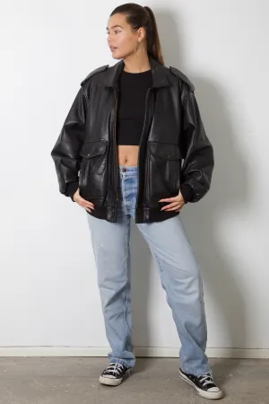 Black Leather Pilot Jacket XL