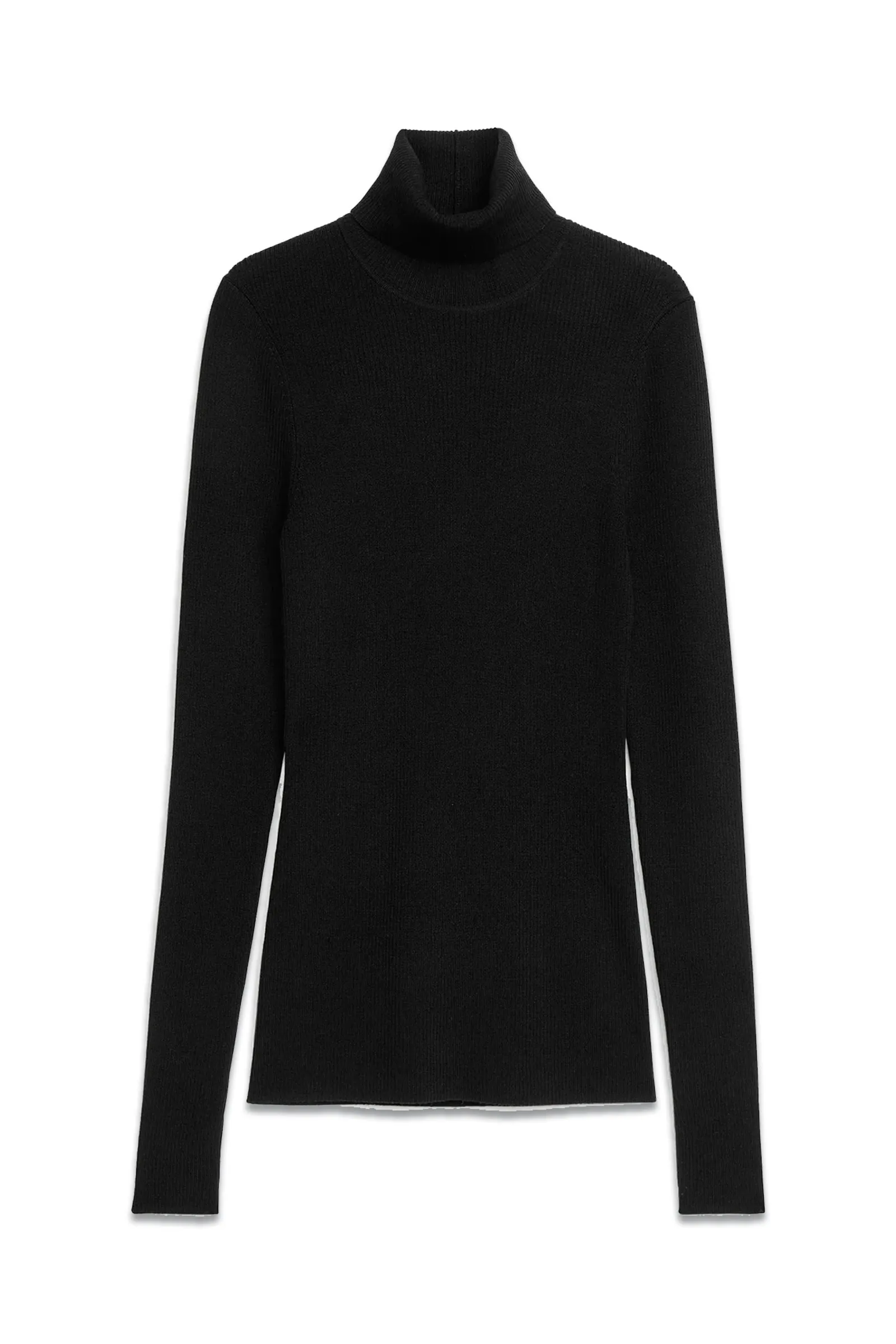 Black Merino Wool Roll-Neck