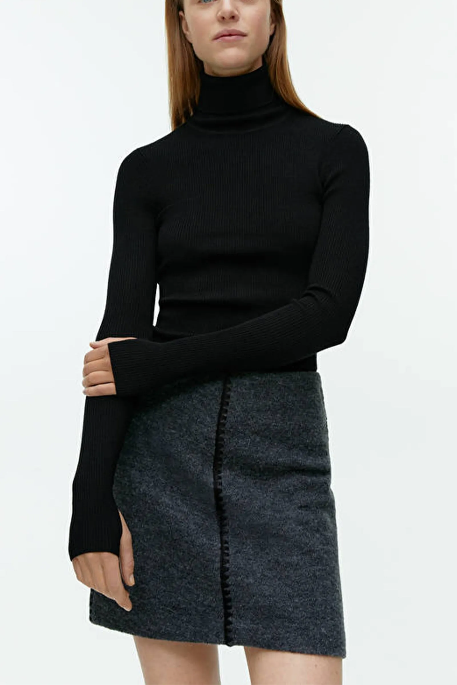 Black Merino Wool Roll-Neck