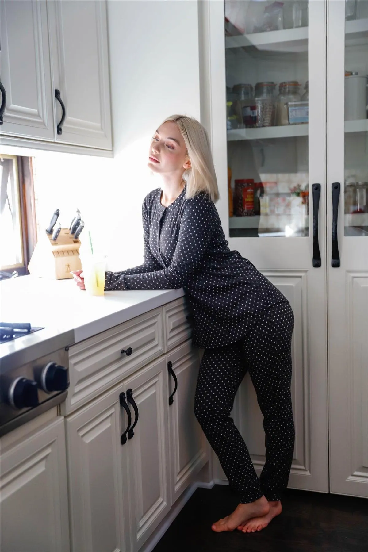 Black Star Print Long Sleeve Crewneck & Sweatpants Set