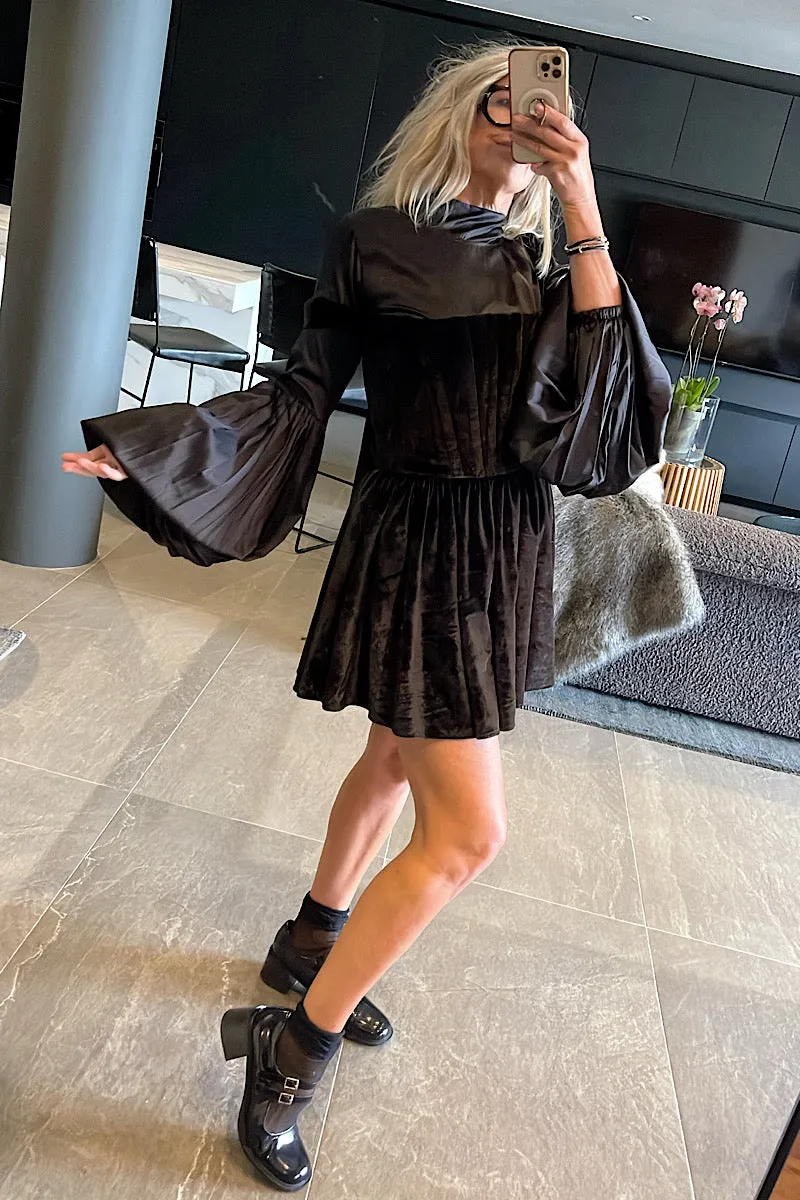 Black Velvet Babydoll Dress