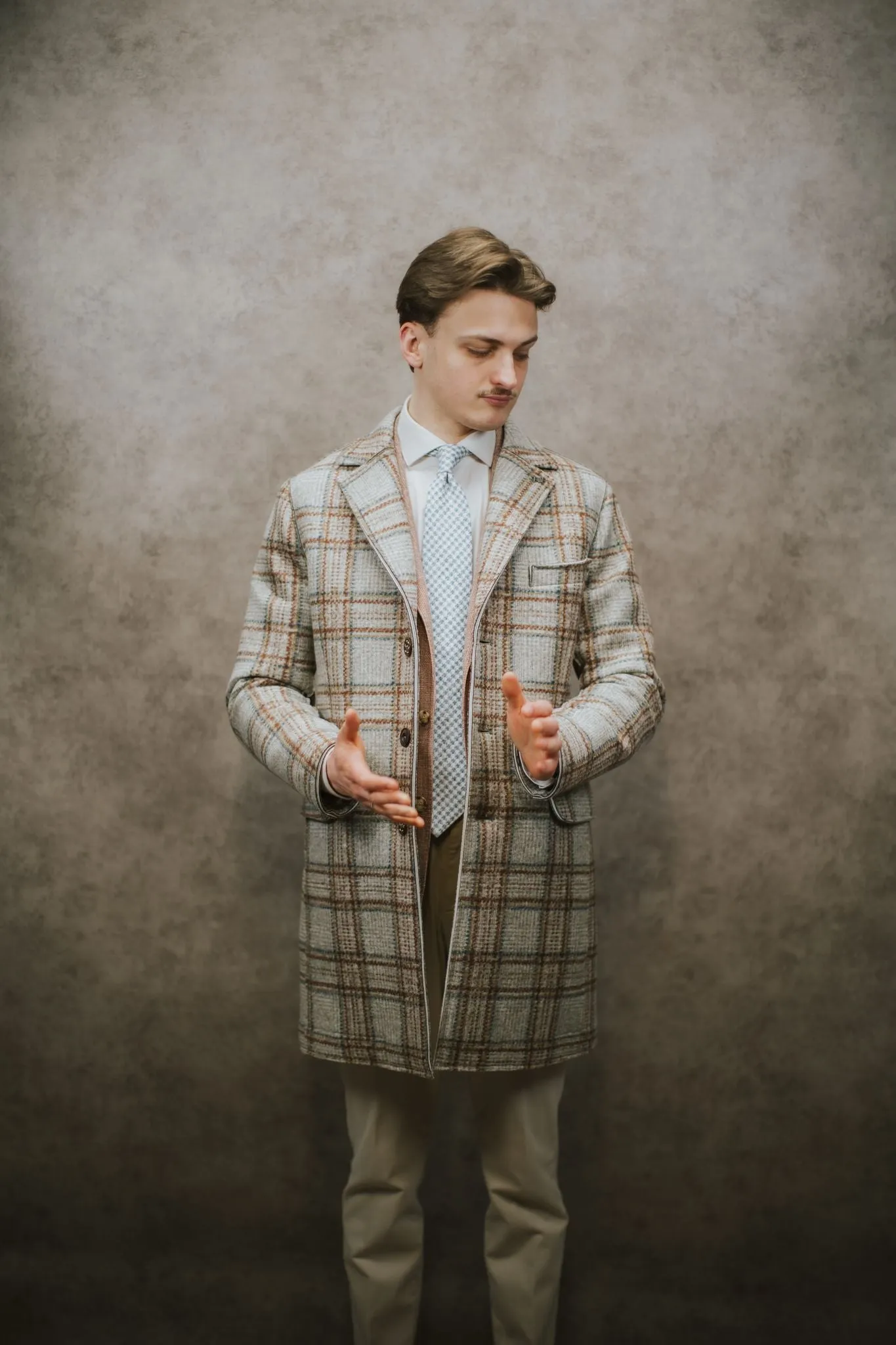 Bob Beige Blue Brown Check Overcoat