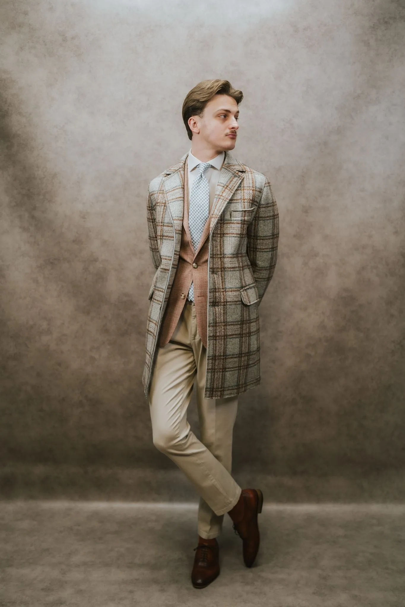 Bob Beige Blue Brown Check Overcoat