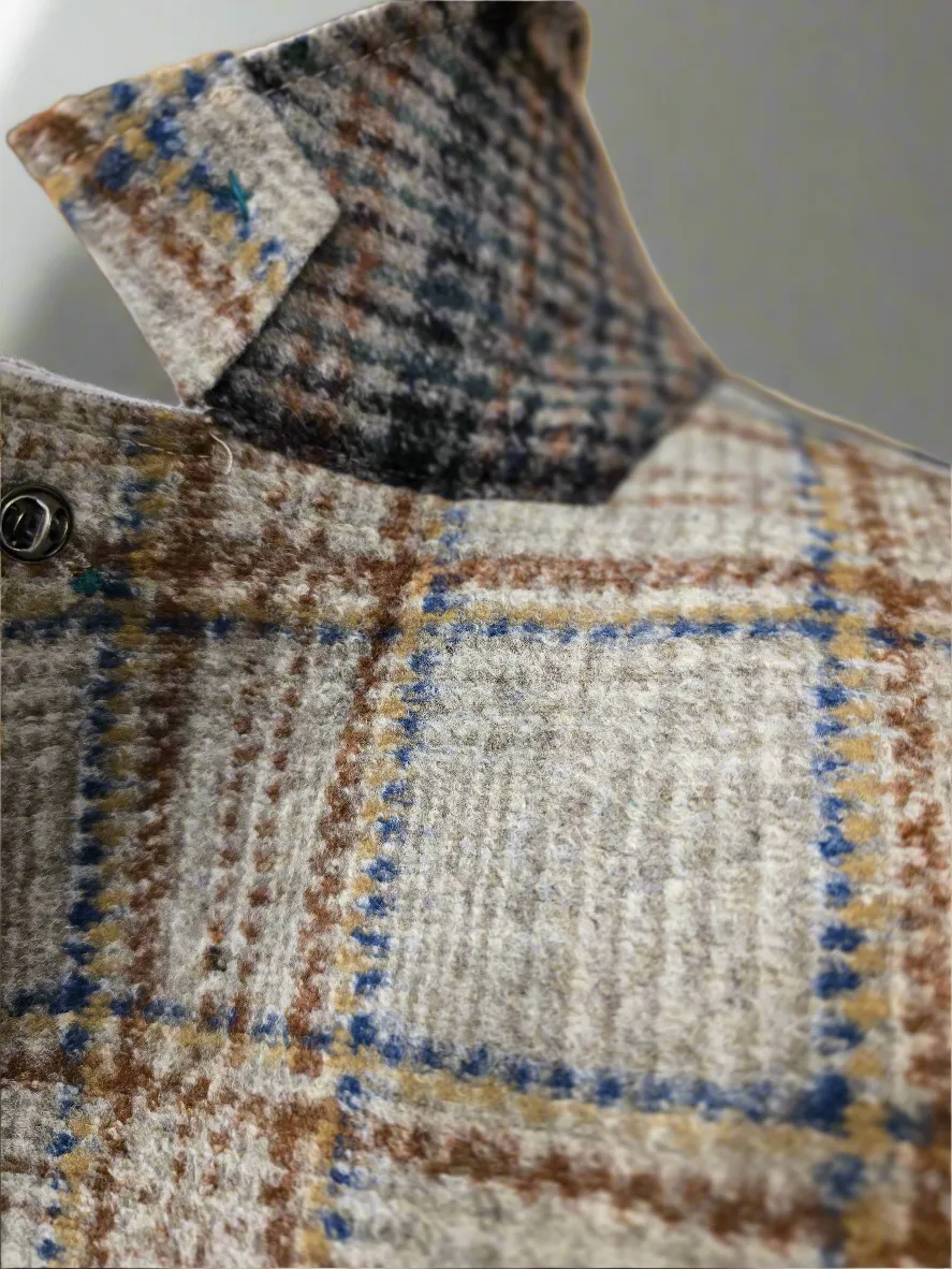 Bob Beige Blue Brown Check Overcoat
