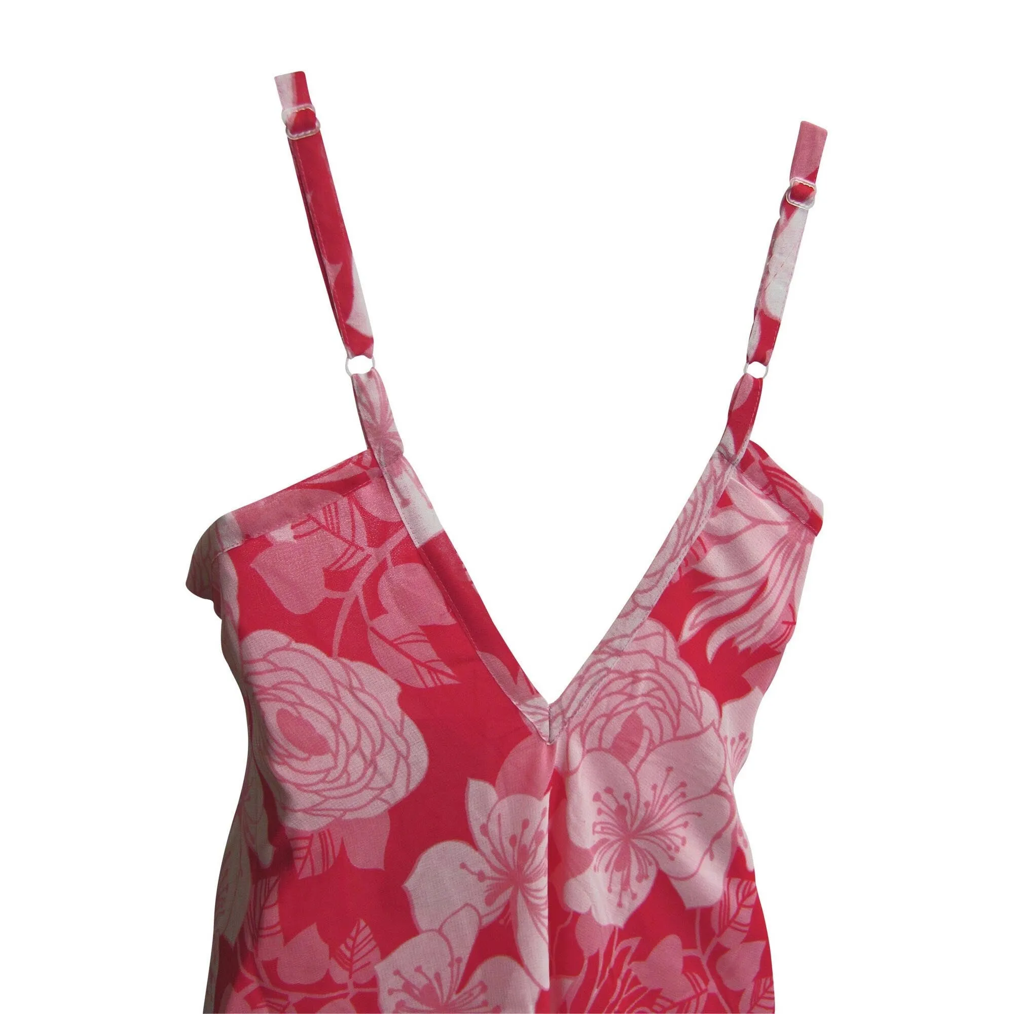Bohemian V-Neck Floral Geometric Print Long Sundress Shark bite Hem Dress Spaghetti Strap Dress #1 Pink Floral
