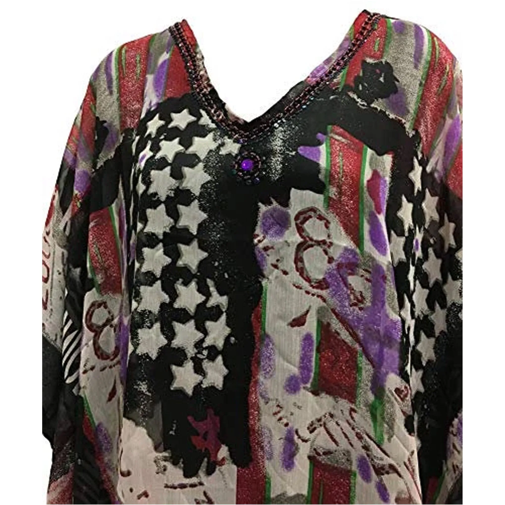 Boho Printed Cover Up Handmade sequin Caftan Poncho boho beach wear Plus size Long Tunic Dress #4