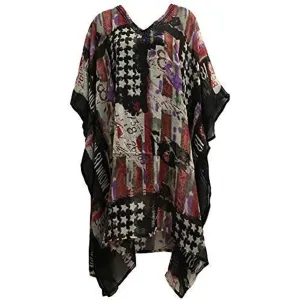 Boho Printed Cover Up Handmade sequin Caftan Poncho boho beach wear Plus size Long Tunic Dress #4