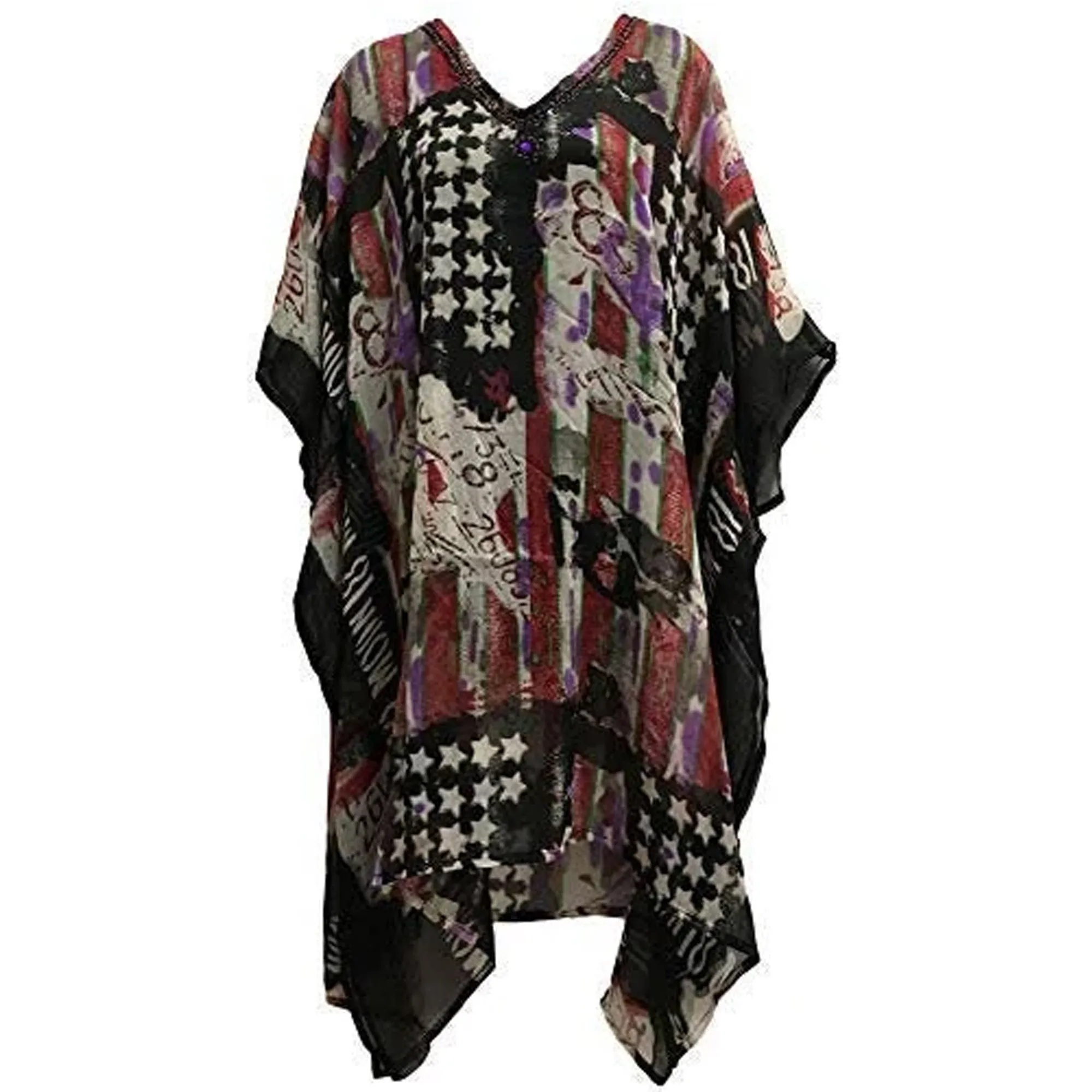 Boho Printed Cover Up Handmade sequin Caftan Poncho boho beach wear Plus size Long Tunic Dress #4