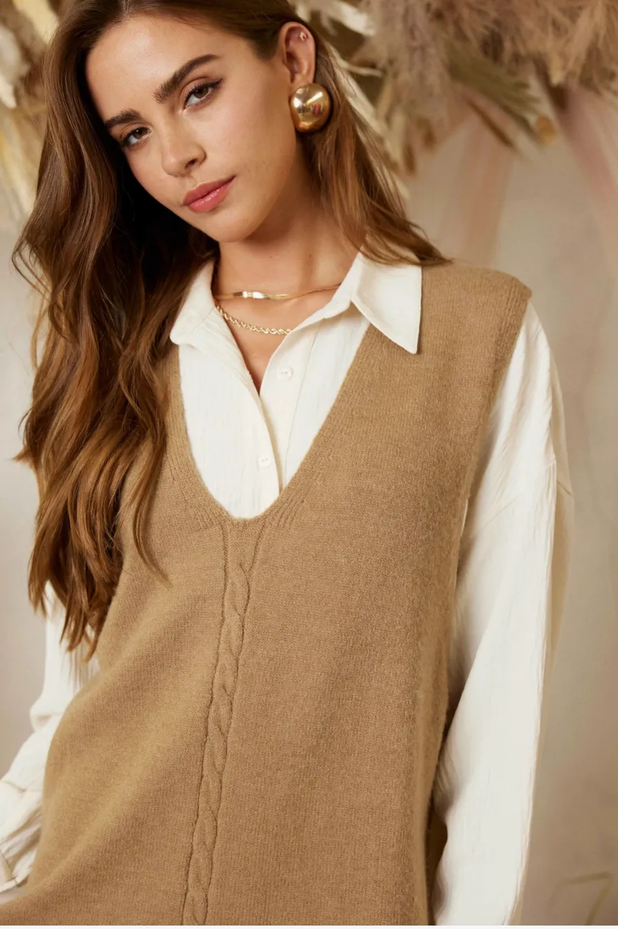 Bottom Ruffle Point V Neck Sweater Mini Dress