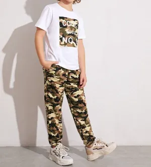 Boys Slogan Graphic Camo Top & Pants Set