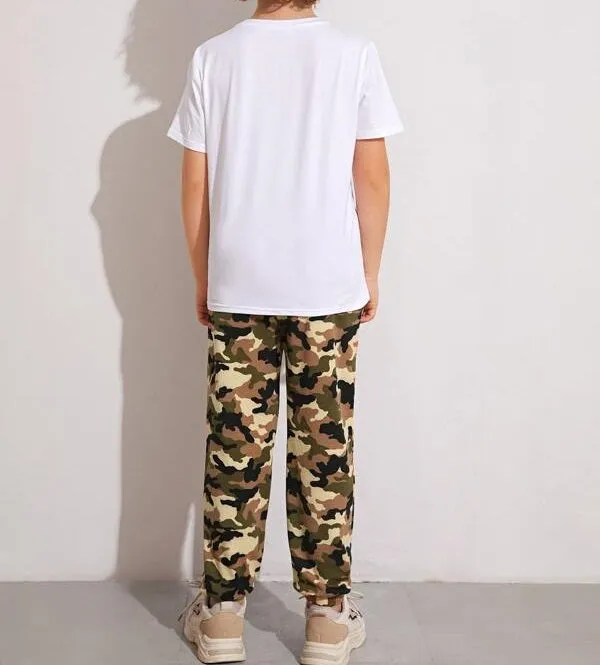 Boys Slogan Graphic Camo Top & Pants Set