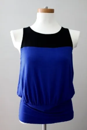 Bright Winter Blue Black Color Block Top