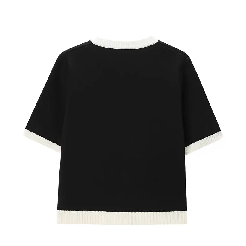 Brit & Boho™ I Aurora Black & White Lined Knit Sweater Top