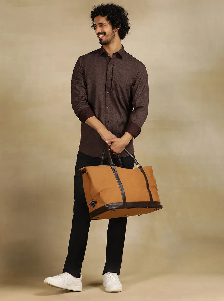 Brown Printed Tailored Fit Semi Casual Shirt | JadeBlue